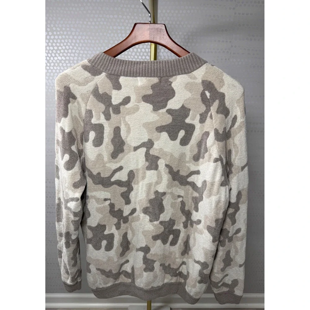 Barefoot Dreams CozyChic Ultra Lite Camo Full Zip Jacket Womens XL Gray Beige